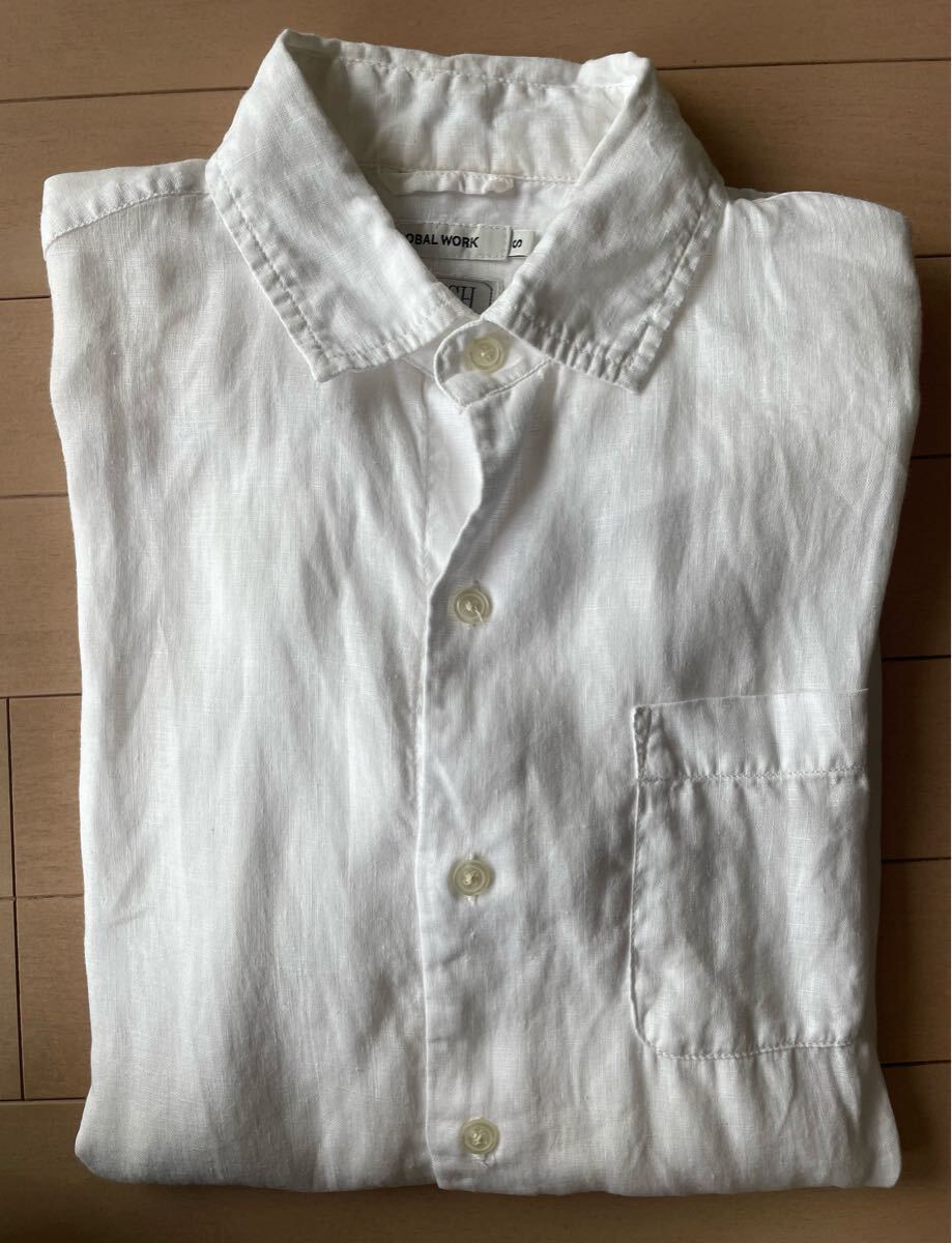 【良品】GLOBAL WORK グローバルワーク　　フレンチリネンシャツ ホワイト Sサイズ クリックポスト発送