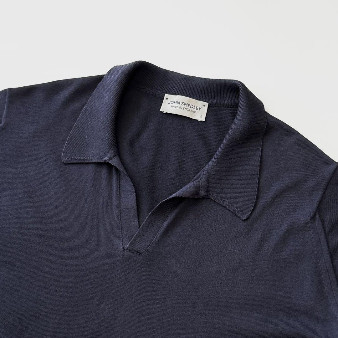 JOHN SMEDLEY ジョンスメドレー シーアイランドコットン スキッパー ポロシャツ S ネイビー 紺 ハイゲージ ニットポロ 半袖 國內(nèi)正規(guī)