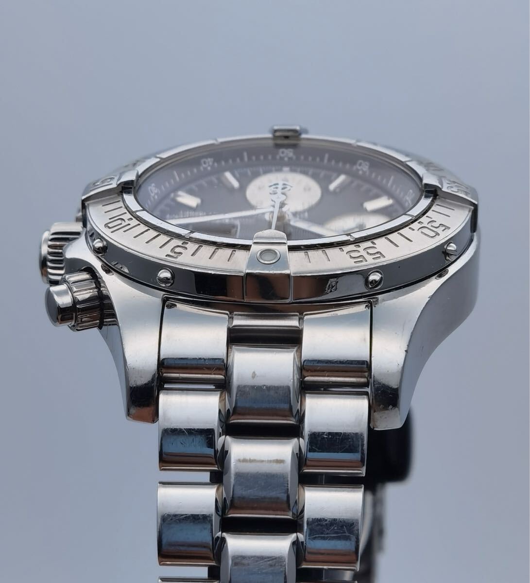 訳あり ブライトリング BREITLING スーパーオーシャン A13340 クロノグラフ デイデイト ブラック文字盤 SS 自動巻き メンズ ボタン固著