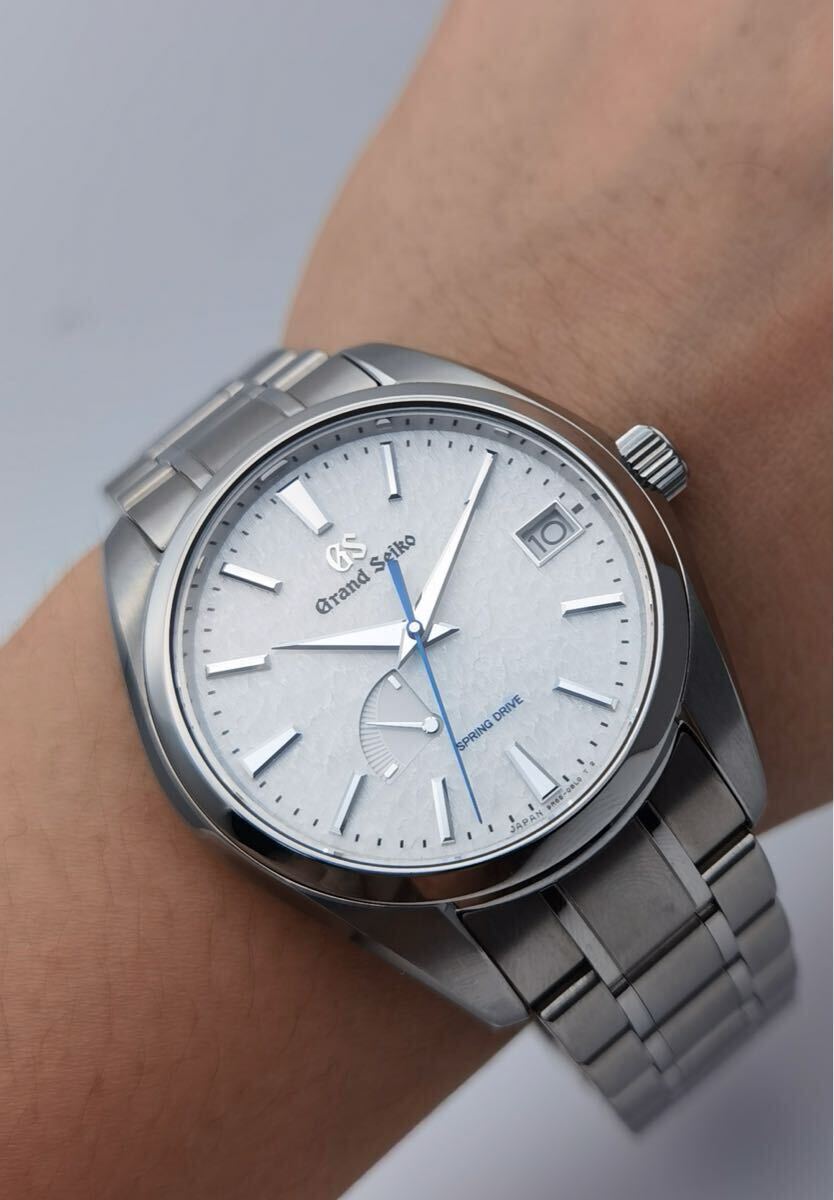 美品 保証書付き セイコー SEIKO グランドセイコー SBGA211 9R65-0AE0 スプリングドライブ ホワイト 雪白 チタン メンズ 自動(dòng)巻き