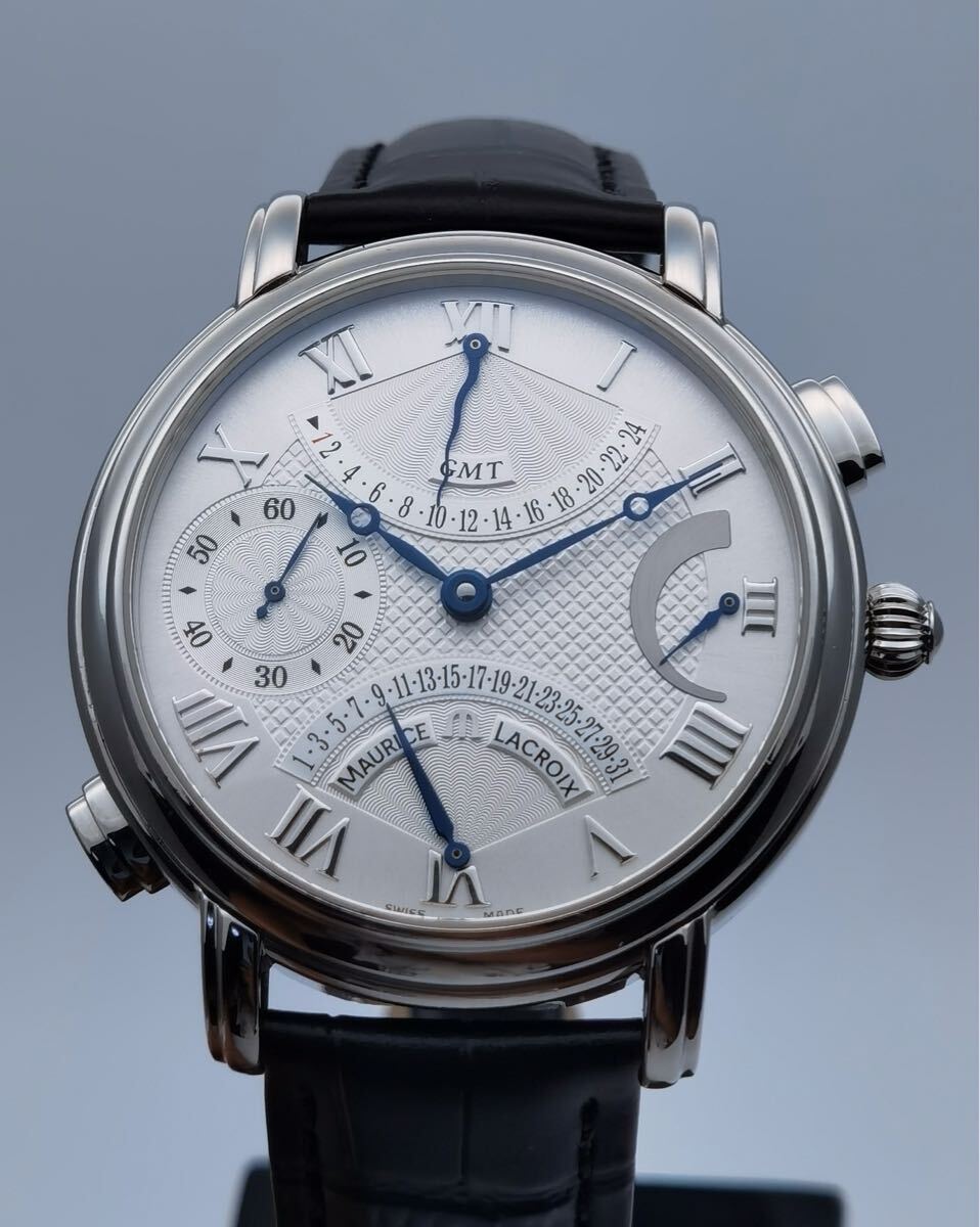 美品 保証書あり モーリスラクロア MAURICE LACROIX マスターピース ダブルレトログラード MP7018 パワーリザーブ GMT SS 手巻き メンズ