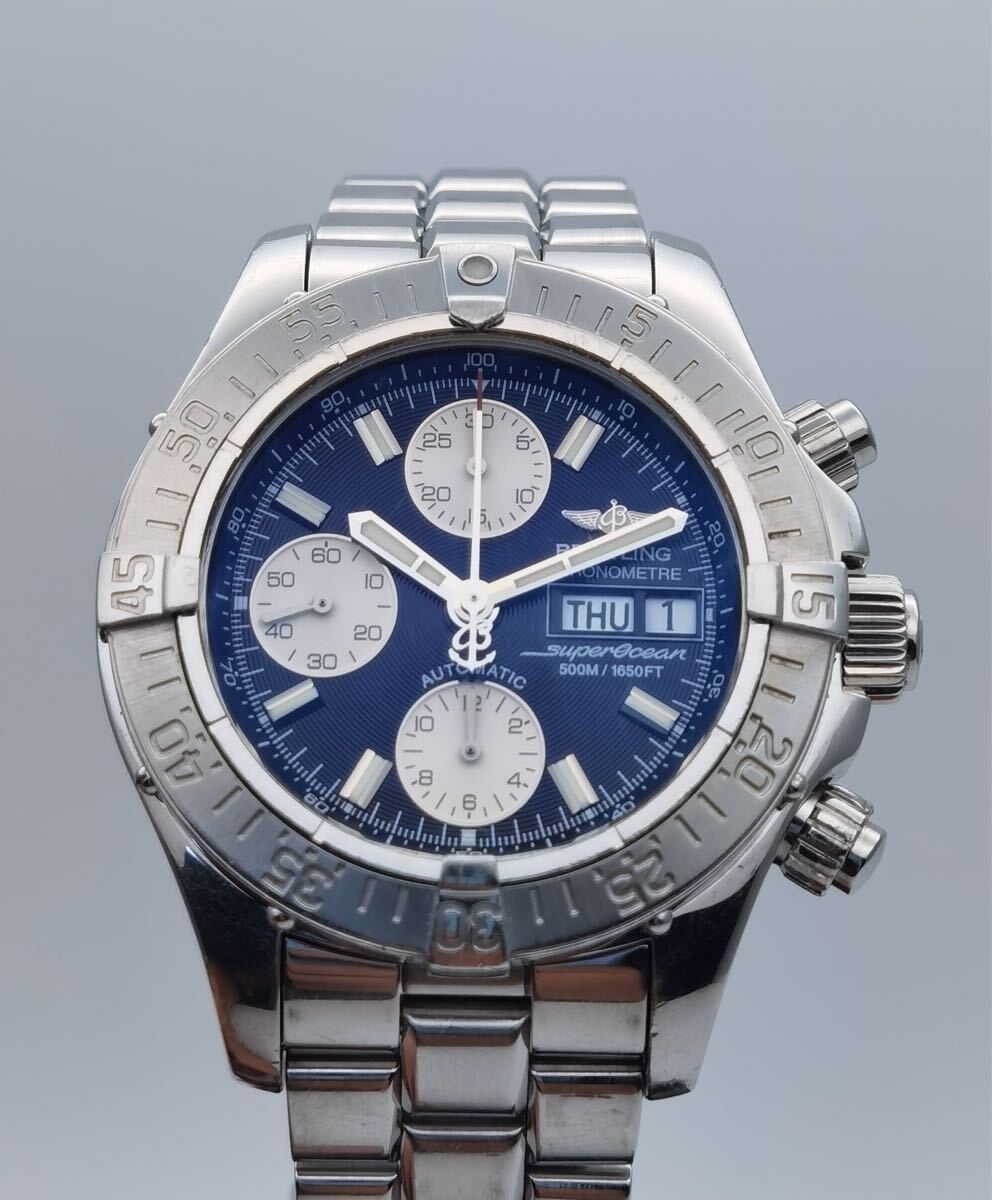 訳あり ブライトリング BREITLING スーパーオーシャン A13340 クロノグラフ デイデイト ブラック文字盤 SS 自動巻き メンズ ボタン固著