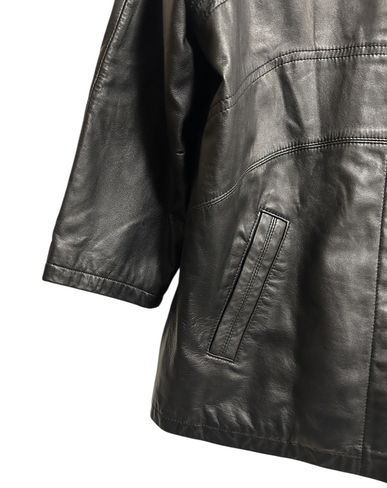 ★real leather ラムレザー 襟ファー レザージャケット ブルゾン 11AR 黒 ブラック 羊革 リアルレザー ライダース パッチワーク