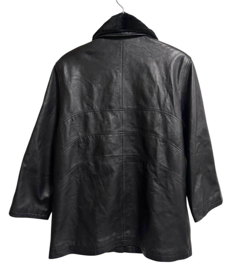★real leather ラムレザー 襟ファー レザージャケット ブルゾン 11AR 黒 ブラック 羊革 リアルレザー ライダース パッチワーク