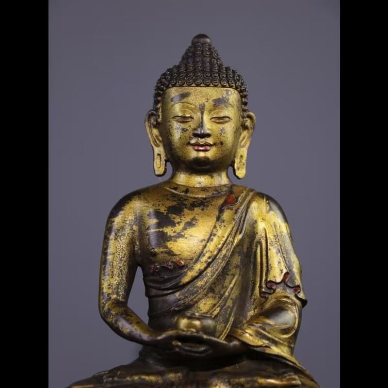 276 YPP 時(shí)代物 舊家整理品 中國(guó)古玩 明時(shí)代　古銅制　泥金　釈迦牟尼　仏造像　細(xì)密細(xì)工造 置物 擺件 古賞物　　 古美術(shù)