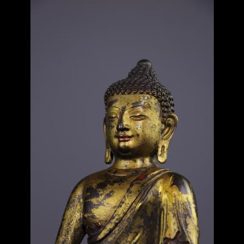 276 YPP 時(shí)代物 舊家整理品 中國(guó)古玩 明時(shí)代　古銅制　泥金　釈迦牟尼　仏造像　細(xì)密細(xì)工造 置物 擺件 古賞物　　 古美術(shù)