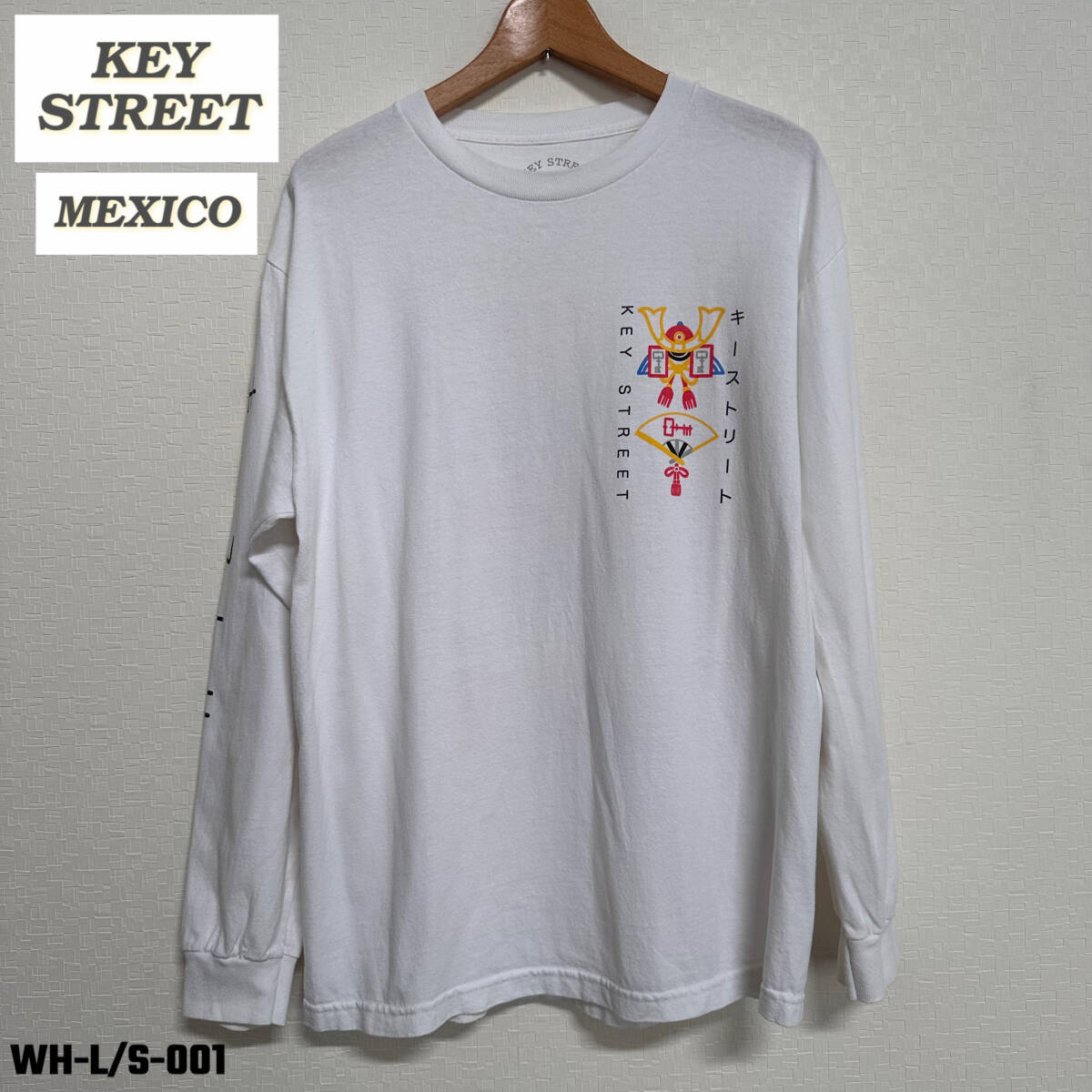 usa古着　KEY STREET NZ発ブランド　キーストリート　ロンT ホワイト　L