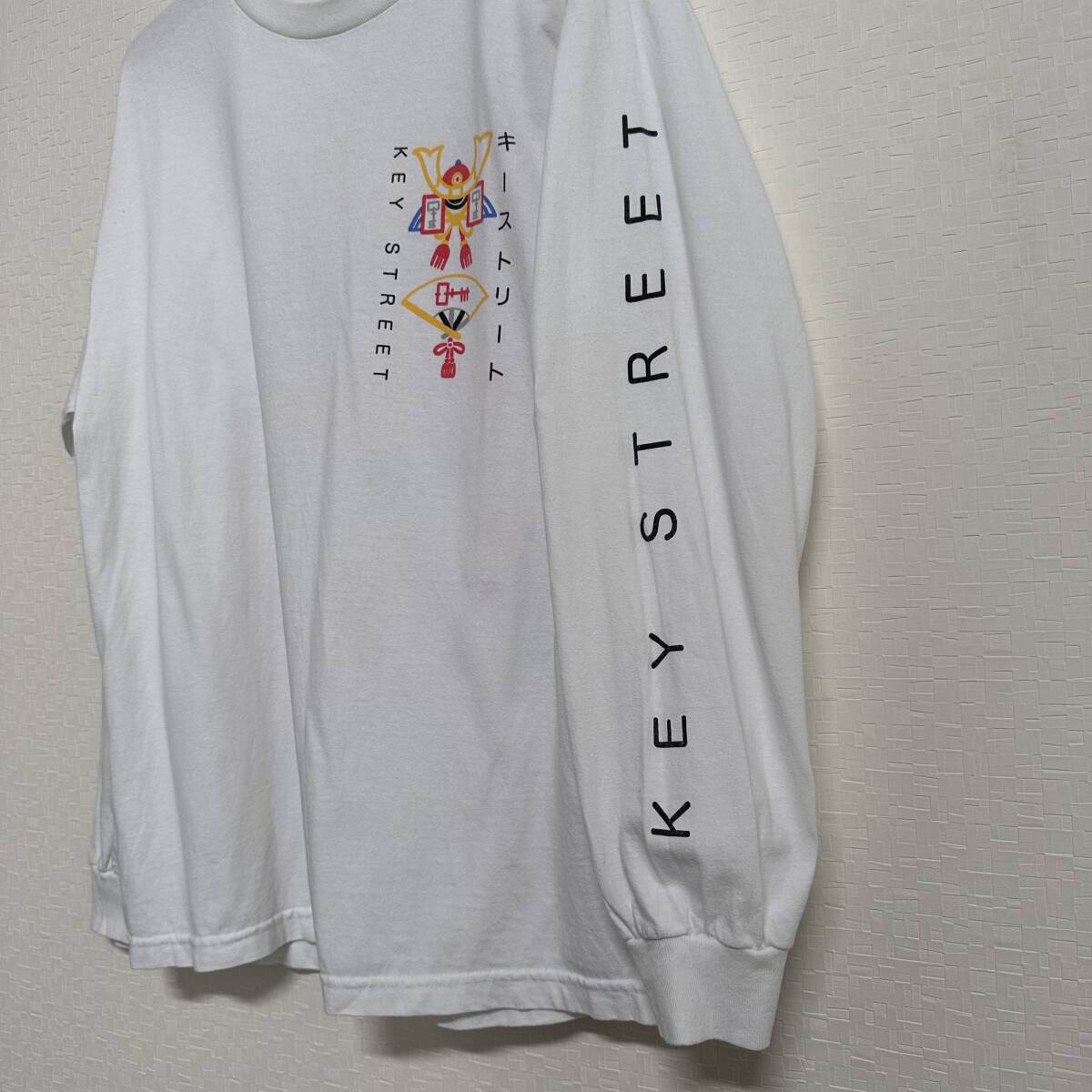 usa古着　KEY STREET NZ発ブランド　キーストリート　ロンT ホワイト　L