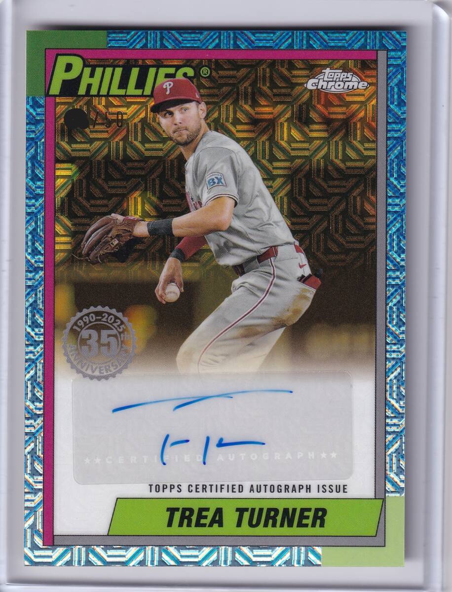 トレー?ターナー 直筆サインカード 2025 TOPPS SERIES ONE SILVER PACK 1990 CHROME AUTOGRAPH 50枚限定 TREA TURNER / BRAVES / PHILLIES