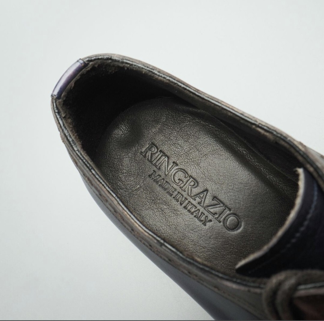 未使用/小さいサイズ/リングラツィオ/RINGRAZIO*ウイングチップ/紺×茶 コンビレザーシューズ イタリア製 革靴_画像9