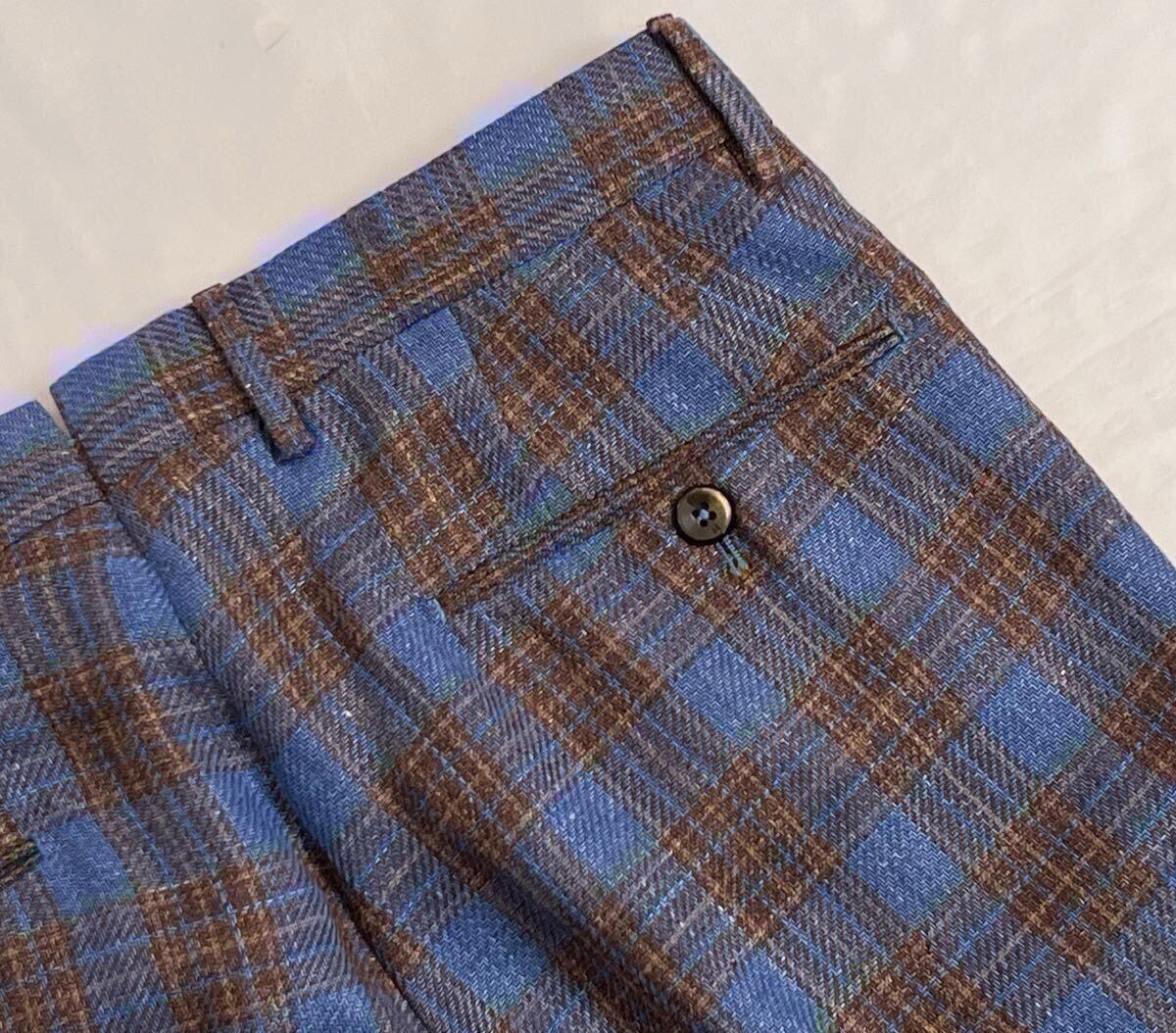 PT TORINO ピーティートリノ サイズ 46 S〜M リネン ウール シルク ブルーブラウン系 SUPER SLIM FIT スラックス パンツ