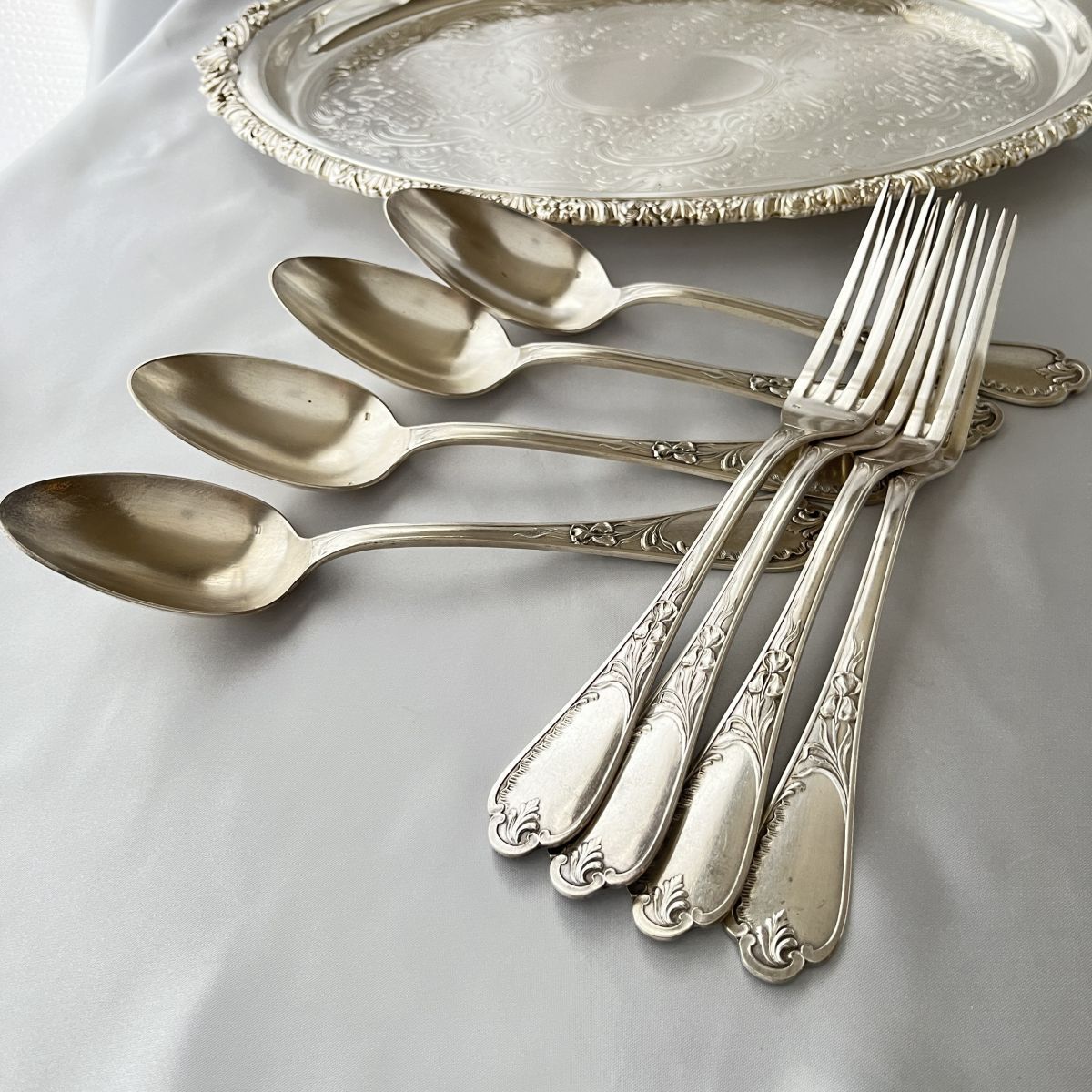 仏蘭西】 アイリスのフォーク/スプーン 8本【シルバープレート