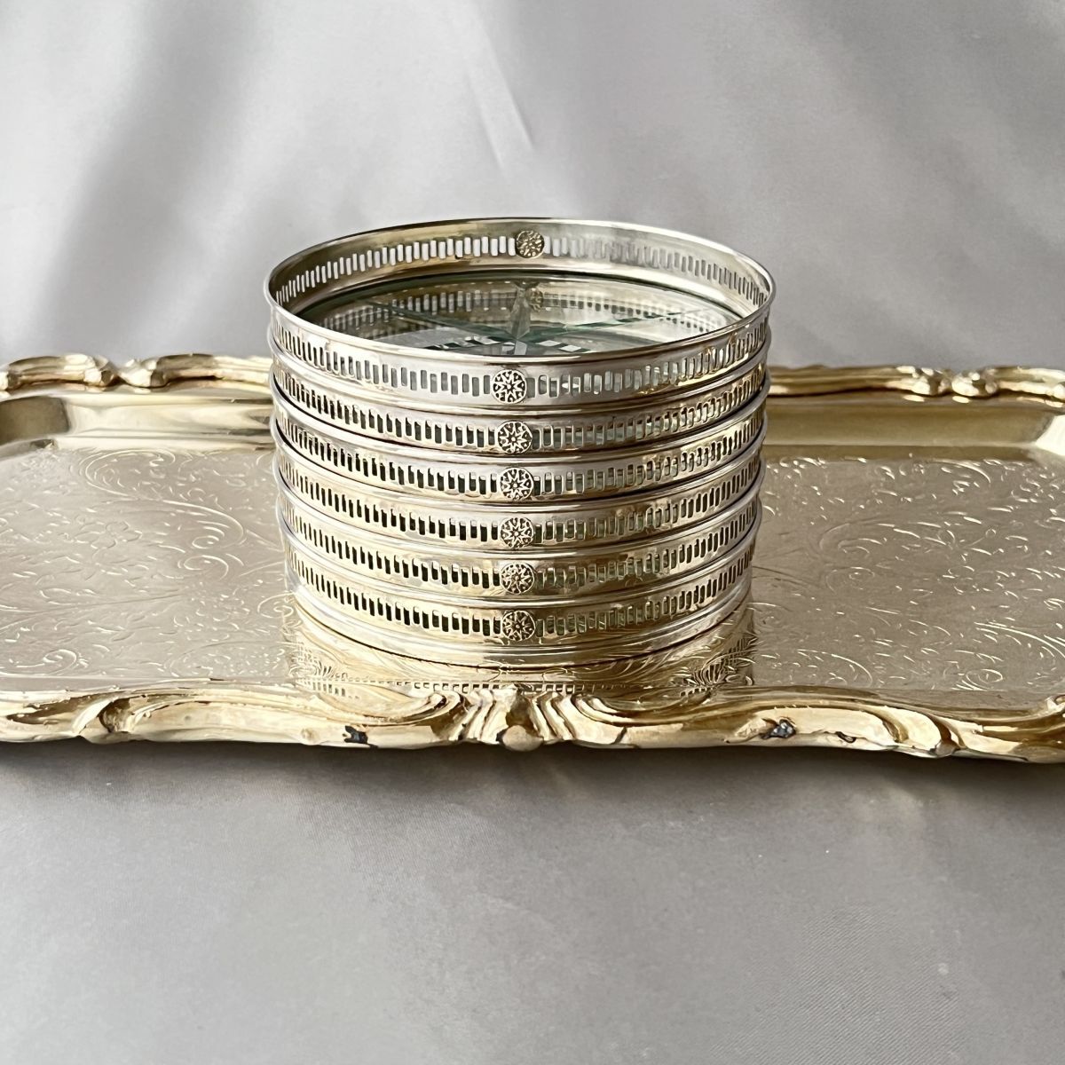 【Webster】 【純銀 / ガラス】紋章のコースター 6枚 スターリング Webster】 【純銀 / ガラス】紋章のコースター 6枚 スターリング