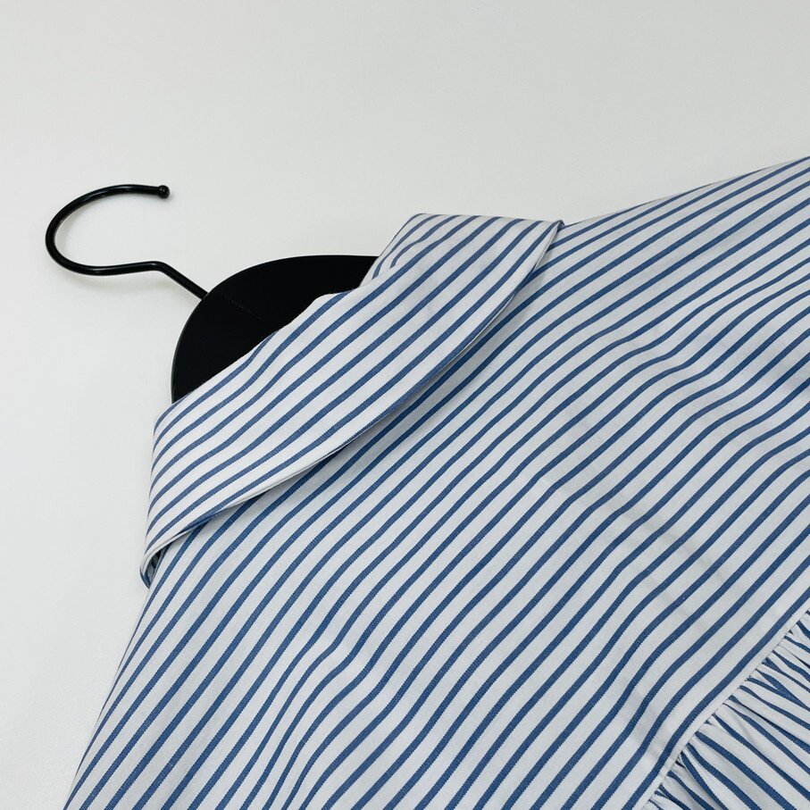 ZARA /XS/ ストライプ 長袖シャツ ショート丈 トップス レディース タグ付き カジュアル 通勤ブルーホワイト 大人可愛い生地コットン ザラ