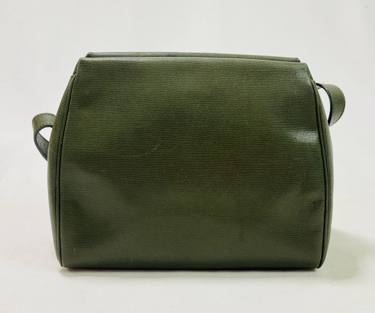 〇 CELINE オールドセリーヌ ショルダーバッグ サークルロゴ リザード型押し レザー グリーン 斜め掛け / 611-3 / 291266