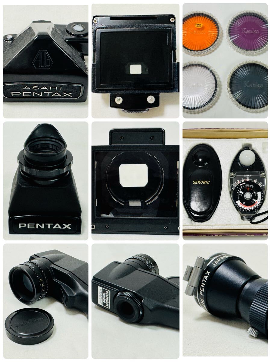 * прекрасный товар ASAHI PENTAX 67 средний размер камера /FISH-EYE 35mm/45mm/90mm/120mm/135mm/200mm/55-100mm/ aluminium кейс и т.п. принадлежности большое количество / 617-4/291399