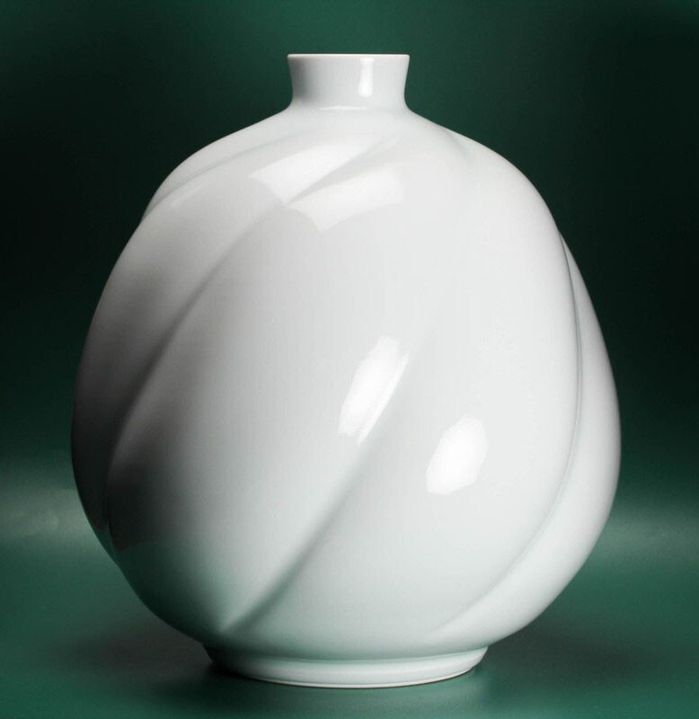 人間國(guó)寶 井上萬二 高さ35cmの大型作品 瓜形壷 共箱 栞 本物保証