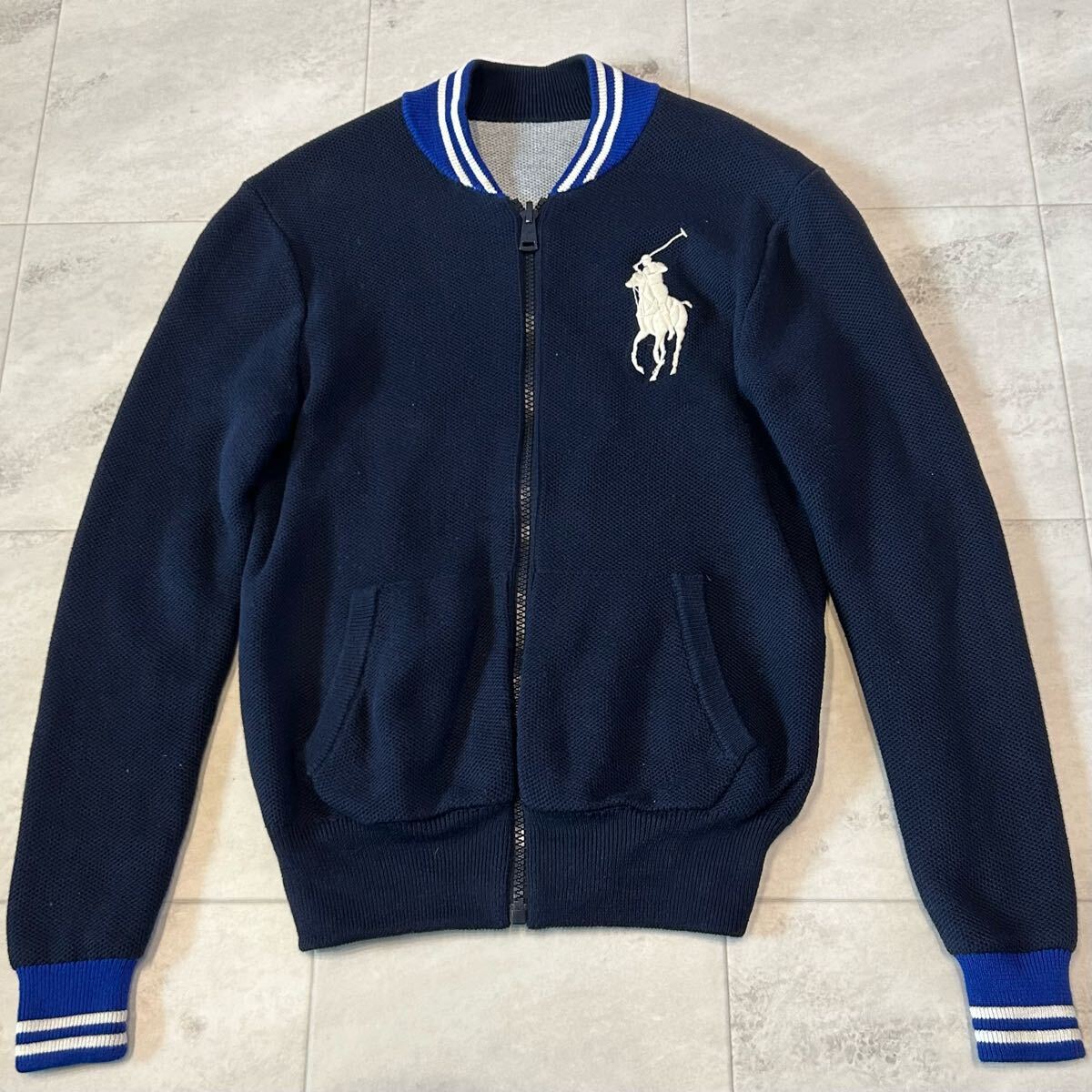 RALPH LAUREN ラルフローレン リバーシブル ビッグポニー 刺繍 鹿の子 ニット ブルゾン ボンバージャケット