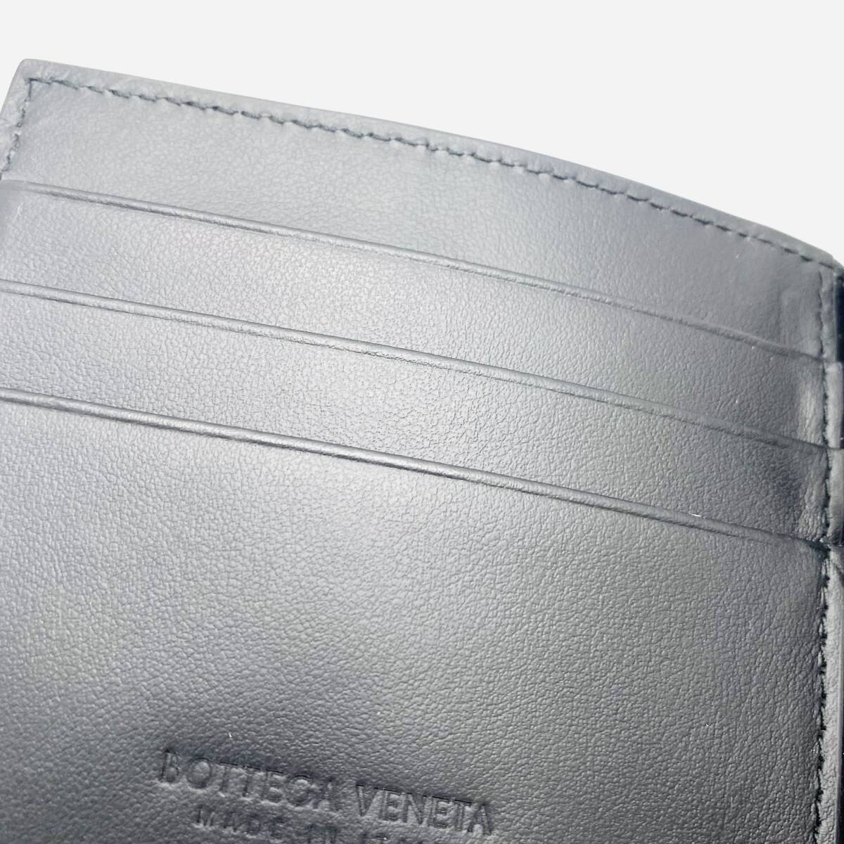 美品 BOTTEGA VENETA ボッテガヴェネタ マキシ イントレチャート カセット マネークリップ レザー 黒 ブラック 二つ折り財布