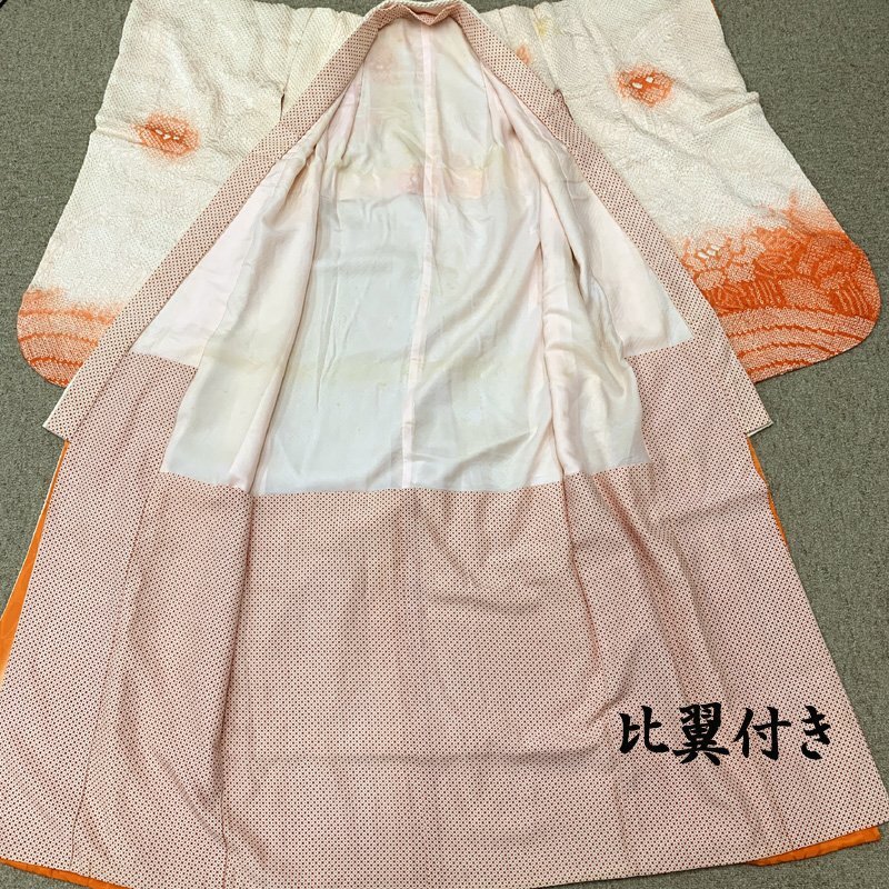 □きものマーチ□七五三 七歳 女児 著物&袋帯&長襦袢 総絞り 淡いピンク朱色□良好 506ag37