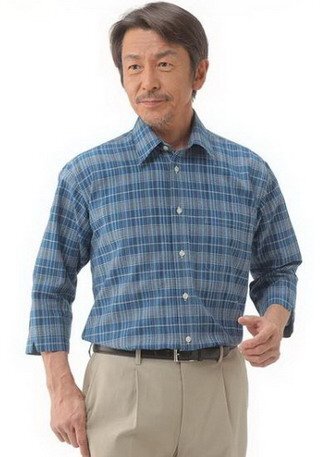 PaulMiller/ポールミラー　 麻混しじらチェック柄７分袖シャツ２色組　LLサイズ