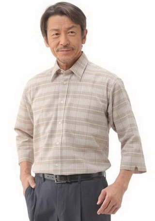PaulMiller/ポールミラー　 麻混しじらチェック柄７分袖シャツ２色組　LLサイズ