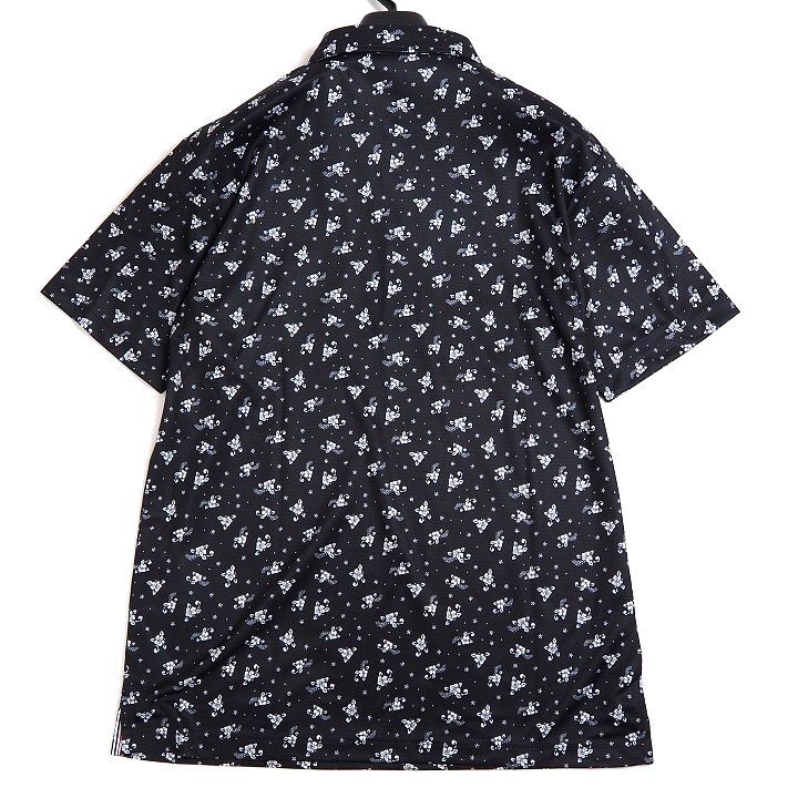 T186 新品 FILA GOLF フィラ ゴルフ 花柄 半袖 ポロシャツ ストレッチ 吸汗速乾 UVカット 総柄 ブラック L_画像3