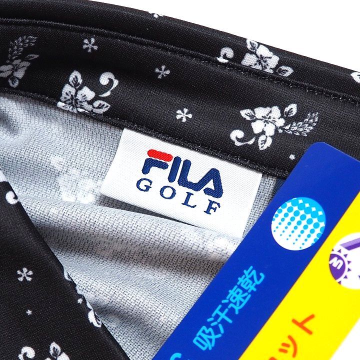 T186 新品 FILA GOLF フィラ ゴルフ 花柄 半袖 ポロシャツ ストレッチ 吸汗速乾 UVカット 総柄 ブラック L_画像4