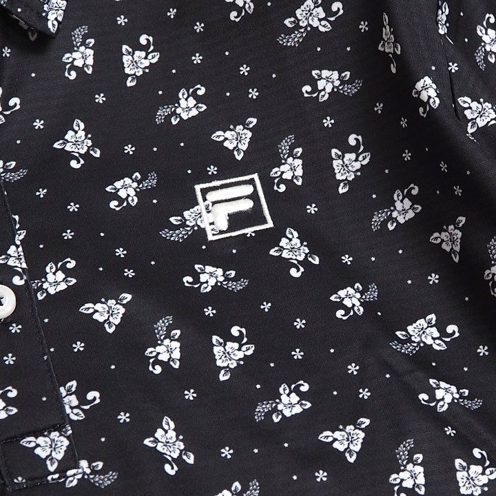 T186 新品 FILA GOLF フィラ ゴルフ 花柄 半袖 ポロシャツ ストレッチ 吸汗速乾 UVカット 総柄 ブラック L_画像5