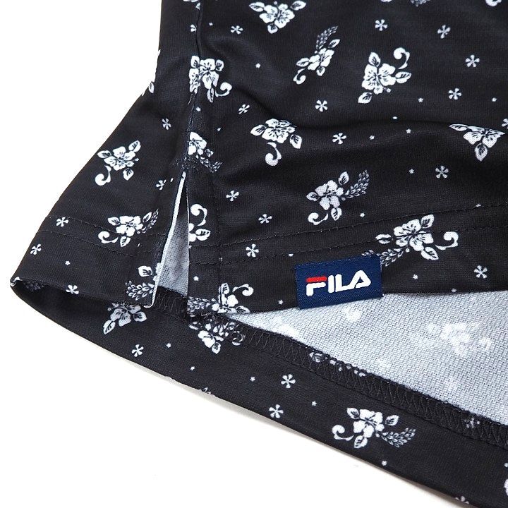T186 新品 FILA GOLF フィラ ゴルフ 花柄 半袖 ポロシャツ ストレッチ 吸汗速乾 UVカット 総柄 ブラック L_画像6