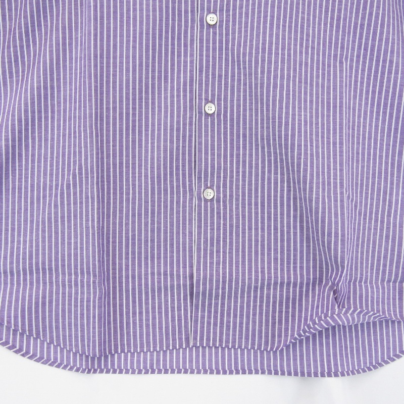未使用 SOFTHYPHEN ソフトハイフン COTTIN LINEN STRIPE S/S SHIRT MGMFB221081 半袖シャツ ストライプ PURPLE 2 タグ付き 37000258
