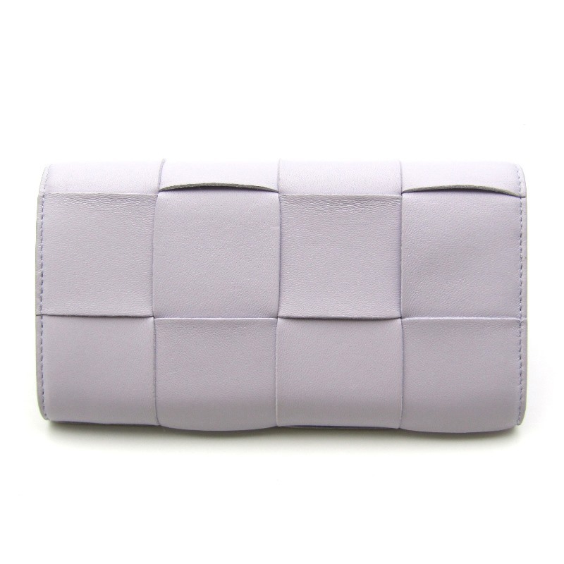 美品 BOTTEGA VENETA ボッテガヴェネタ 長(zhǎng)財(cái)布 イントレチャート マキシ 667433 VCQC 45308 フラップ レザー ライトパープル 24004546