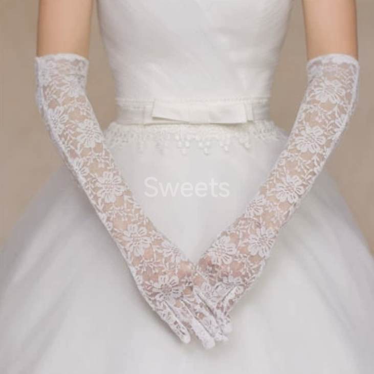 ウェディングロンググローブ全長38cmブライダル　総柄レース　オフホワイト　結(jié)婚式 オフ白 レディース 手袋 花柄 新品 フラワー 肘上