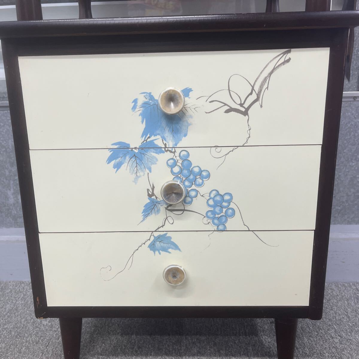 家具　昭和　レトロ　アンティーク　電話臺(tái)　花臺(tái)　ポップ　花柄　ぶどう