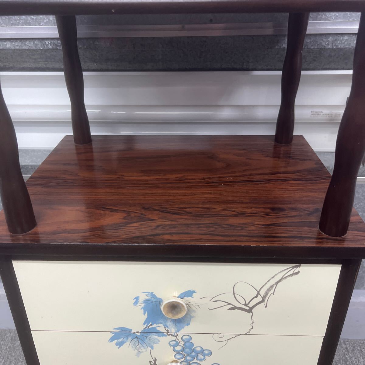 家具　昭和　レトロ　アンティーク　電話臺(tái)　花臺(tái)　ポップ　花柄　ぶどう