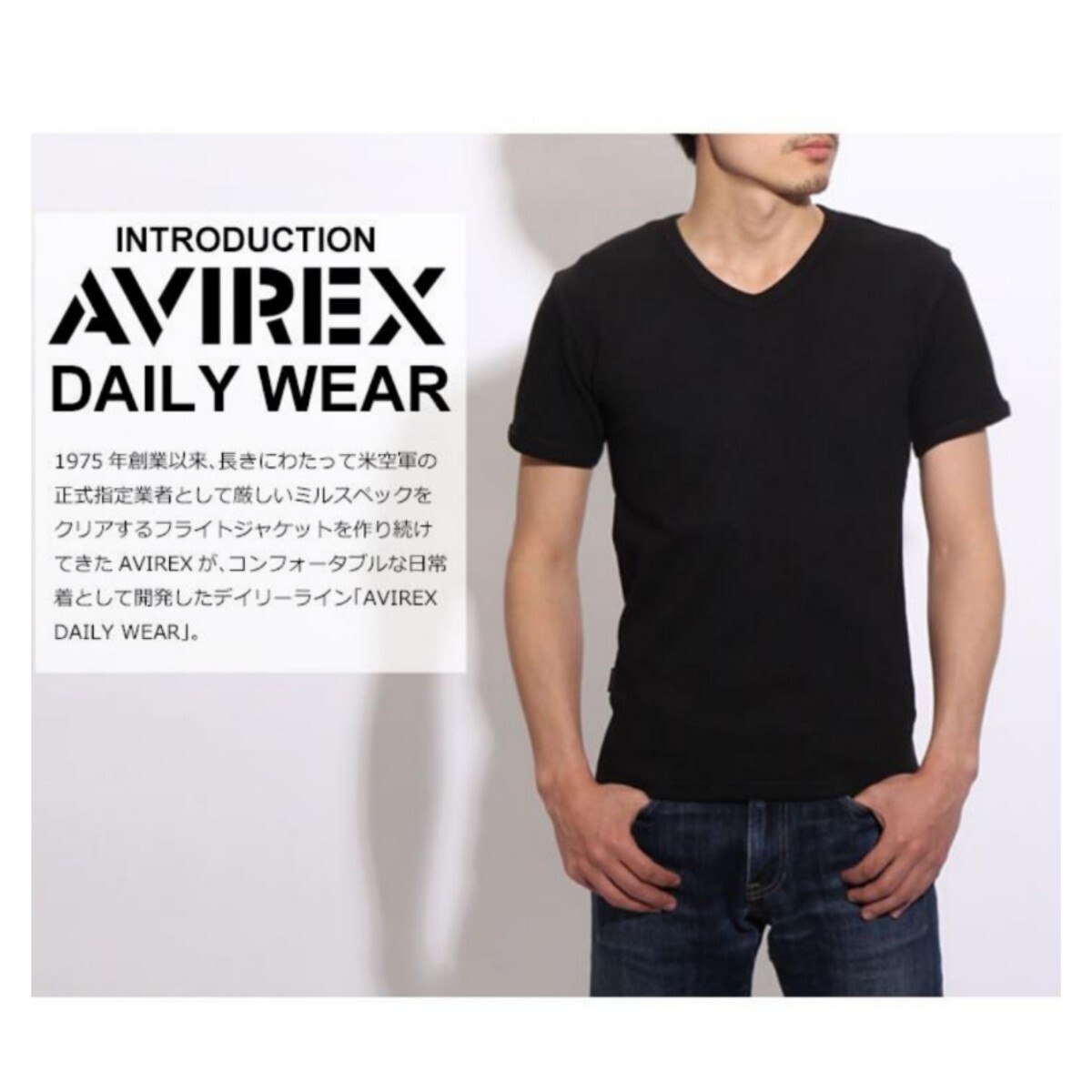 新品未使用 AVIREX アビレックス VネックTシャツXL 半袖 ストレッチ ミニワッフル ブラック 6143149