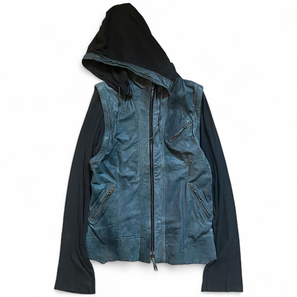 LGBレザー ダブルライダースifsixwasnine KMRII 14th 00s 14th addiction leather hoodie zip jacket 3way archive