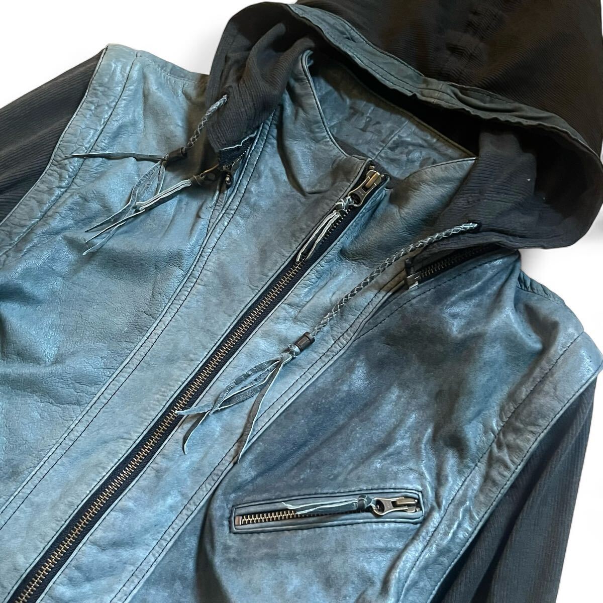 LGBレザー ダブルライダースifsixwasnine KMRII 14th 00s 14th addiction leather hoodie zip jacket 3way archive
