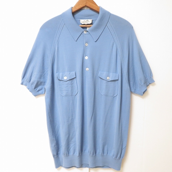 #axc エルメス HERMES ポロシャツ ニット XL 水色 大きいサイズ イタリア制 メンズ [908468]