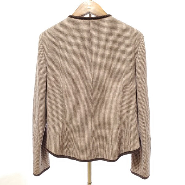#wnc イタリヤ 伊太利屋 ジャケット 9 茶 ノーカラー 千鳥格子 ジップアップ レディース [940229]
