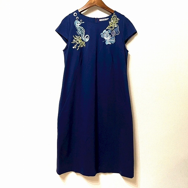 #snc ヴィヴィアンタム VIVIENNETAM ワンピース 0 紺 半袖 刺繍 貝殻 タツノオトシゴ タグ付き 新品同様 レディース [853343]