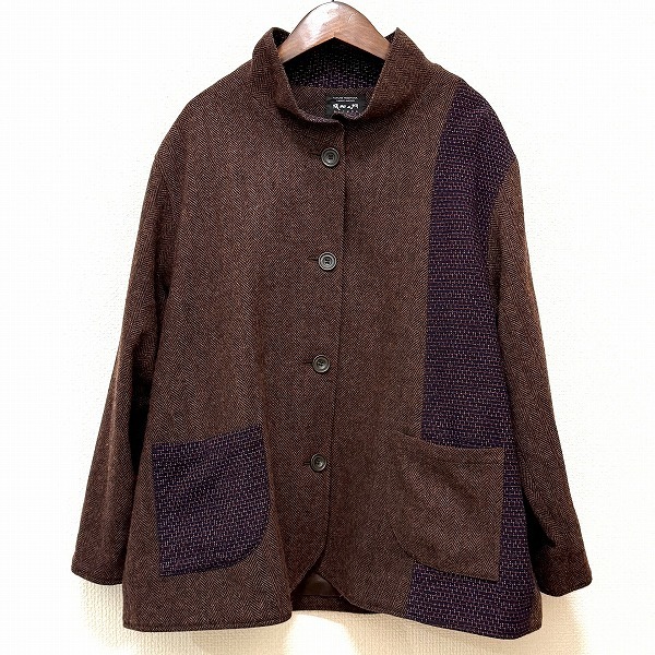 #wnc ギエモン 儀右衛(wèi)門 オカモト商店 GIEMON ジャケット 赤茶系 濃紺 赤 ヘリンボーン 切替 スタンドカラー レディース [948264]