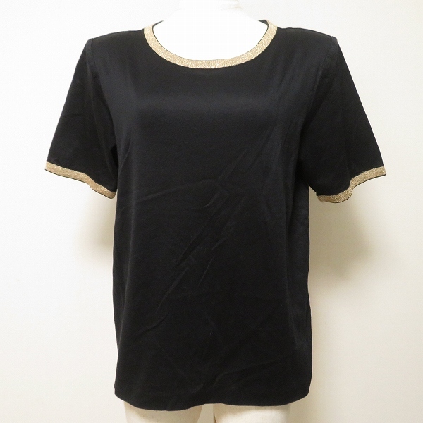 #sxc イヴサンローラン Yves Saint Laurent カットソー M 黒 ゴールド 福助 ラメ 半袖 ヴィンテージ レディース [945762]
