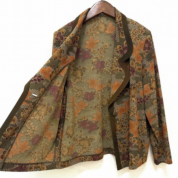 #anc ヒトシタムラ 詩仙堂 HITOSHI TAMURA ジャケット カーキ系 茶 オレンジ ちりめん 花柄 パイピング レディース [945085]