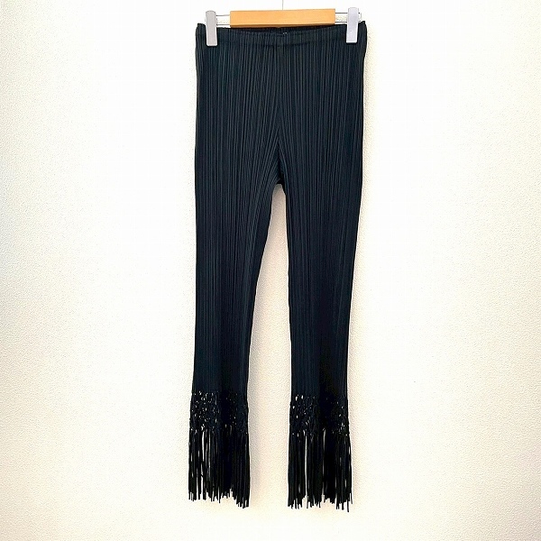 #apc プリーツプリーズ PLEATSPLEASE イッセイミヤケ パンツ 4 黒 レギンス スパッツ プリーツ フリンジ 美品 レディース [821130]