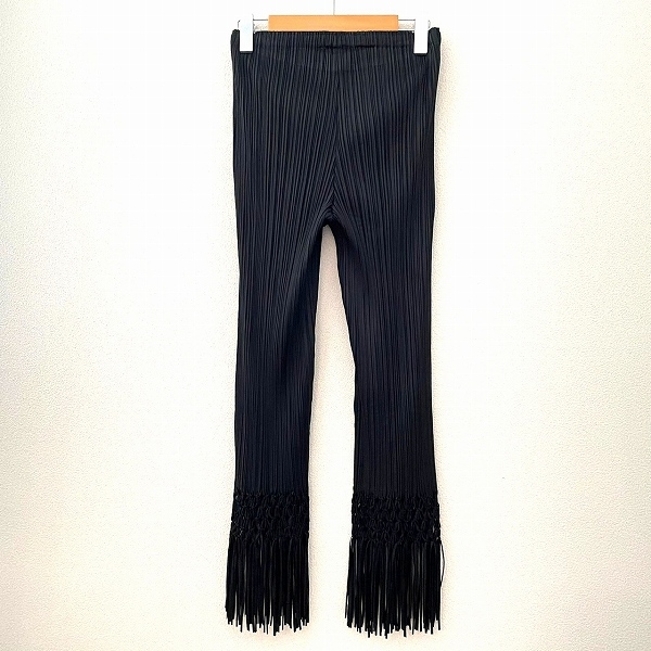 #apc プリーツプリーズ PLEATSPLEASE イッセイミヤケ パンツ 4 黒 レギンス スパッツ プリーツ フリンジ 美品 レディース [821130]