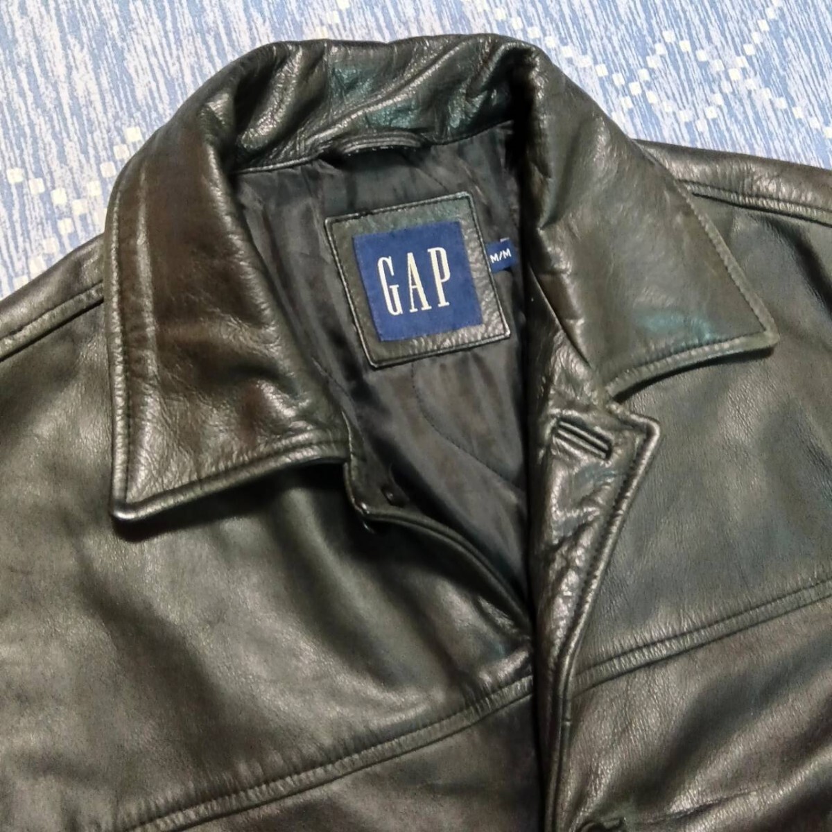 希少 オールドギャップ OLD GAP レザーカーコート M L カウハイド 90's 牛革 レザージャケット 革ジャン ライダースジャケット 肉厚