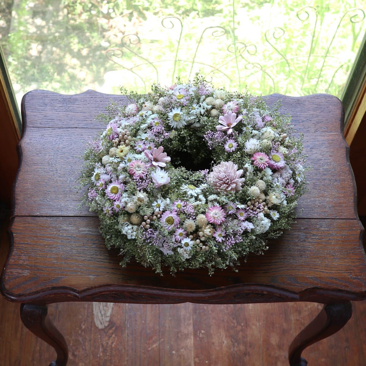*kashun* (35cm) ハンドメイド パステルピンクの淡いお花畑リース/ドライフラワー/誕生日プレゼント/開店祝い/初夏/サマー