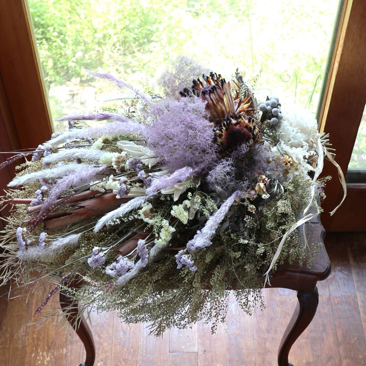 *kashun* (75cm)＊特大＊ハンドメイド プロテアとスモークツリーのアンティークカラーのボリュームスワッグ/ドライフラワー/開店祝い/花束