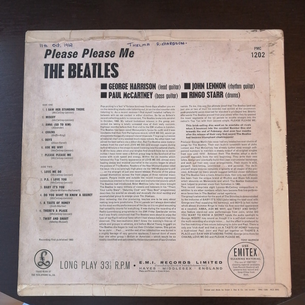 UK original parlophone MAT1/1 analog record vinyl запись аналог lp pmc1202 Beatles please please me Beatles 